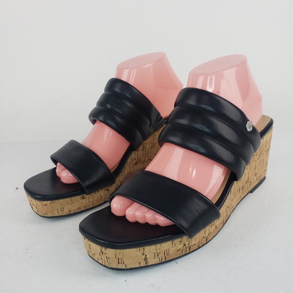 Anne Klein Slide On Sandals Nabeel Black Open Toe Casual Leather size 11 M